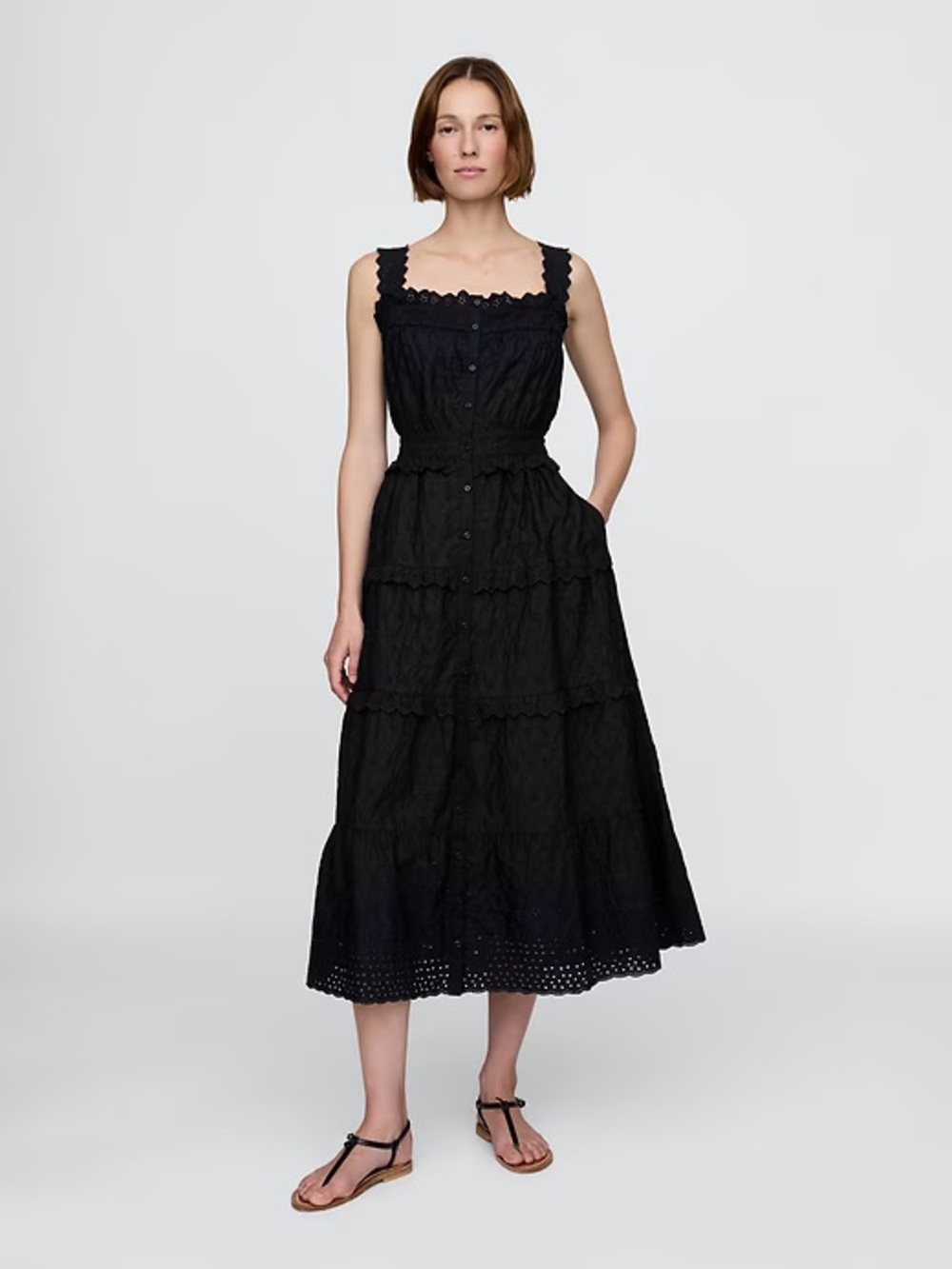 NEW! Gap × DÔEN Black Eyelet Midi Dress 📝